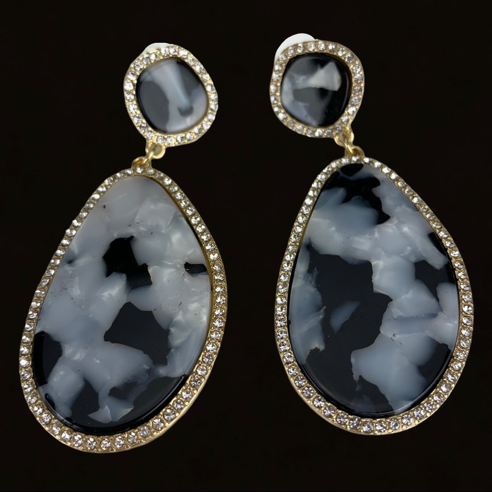 Pavé Crystal Pearl Black Gold Acrylic Earrings - Picture 9 of 9